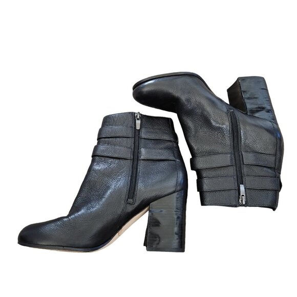 Via Spiga Womens Leather Ankle Boots 10M Zip Black Italy Buckle Moto Chic FLAWS - Picture 4 of 14